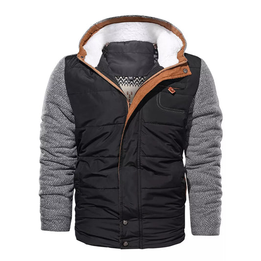 Men's Thickened Fleece-Lined Jacket with Warm Hooded Outerwear