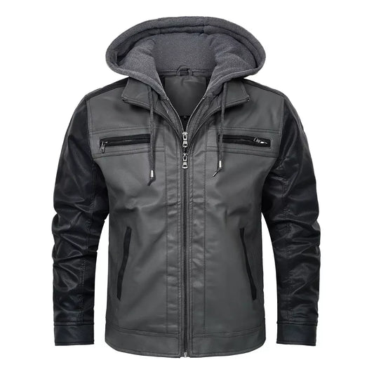 Men’s Detachable Hooded Leather Jacket