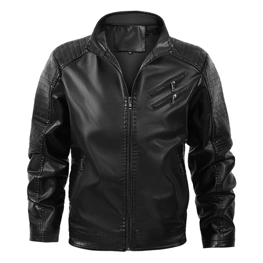 Men’s Stand Collar Motorcycle Leather Jacket