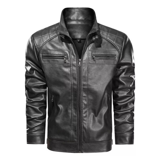 Men’s Casual Faux Leather Motorcycle Jacket Outerwear Coat with Zipper Pockets