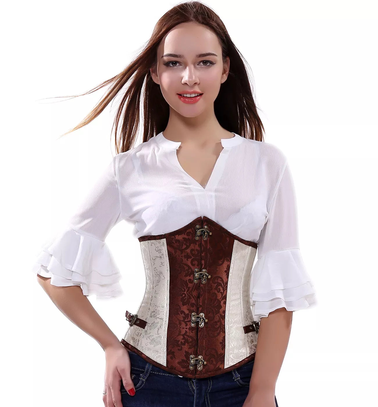 Vintage Steampunk Underbust Corset with Antique Brass Clasps