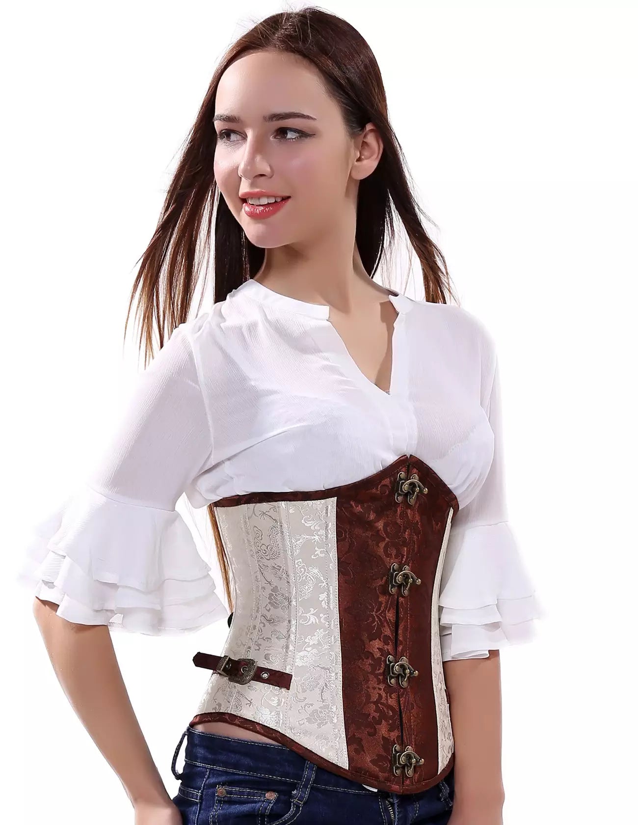 Vintage Steampunk Underbust Corset with Antique Brass Clasps