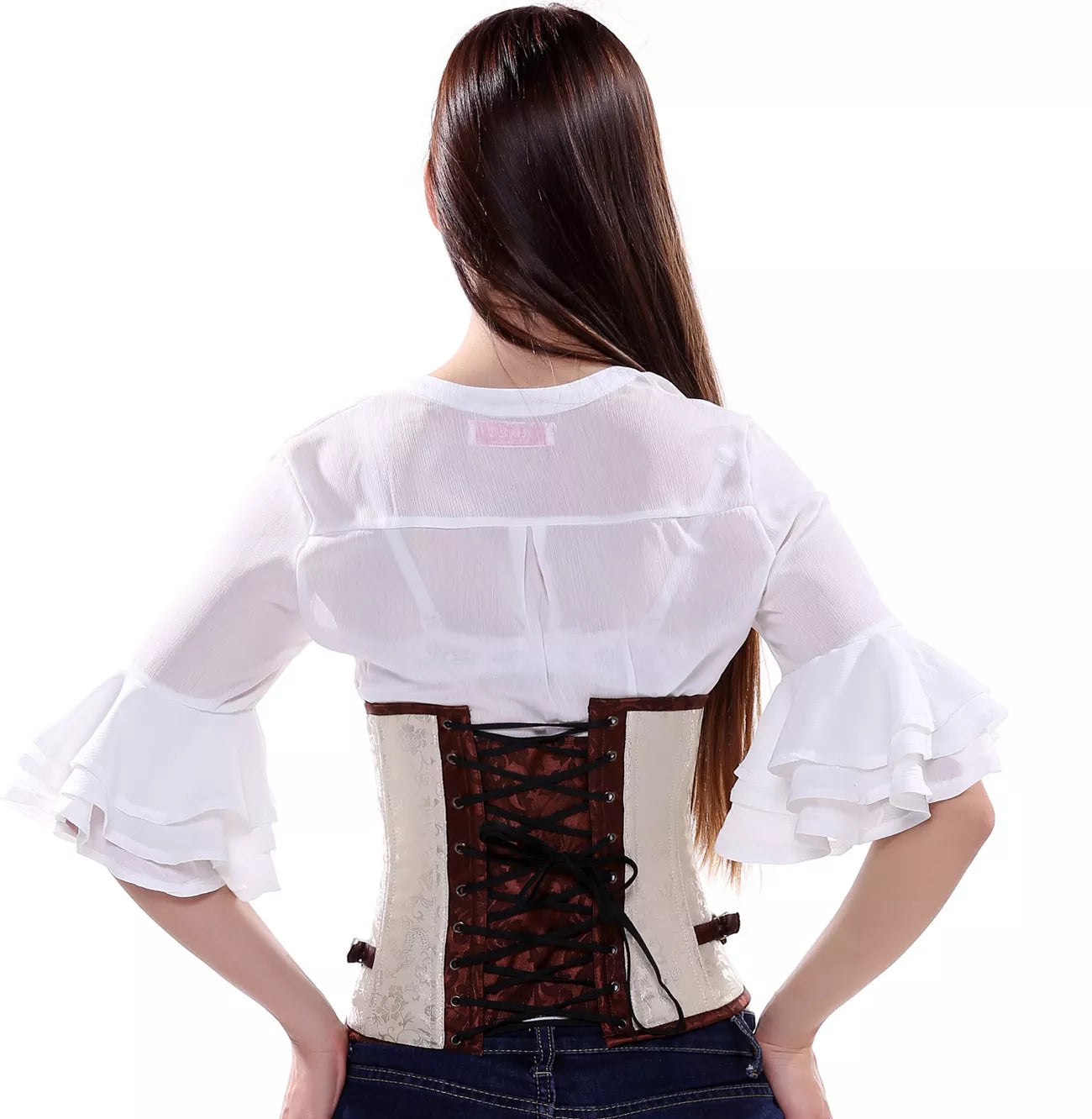 Vintage Steampunk Underbust Corset with Antique Brass Clasps