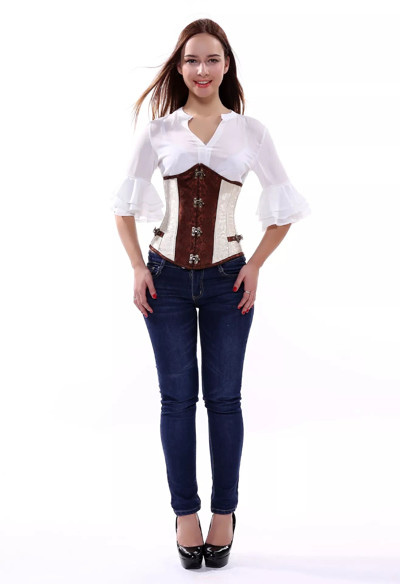 Vintage Steampunk Underbust Corset with Antique Brass Clasps