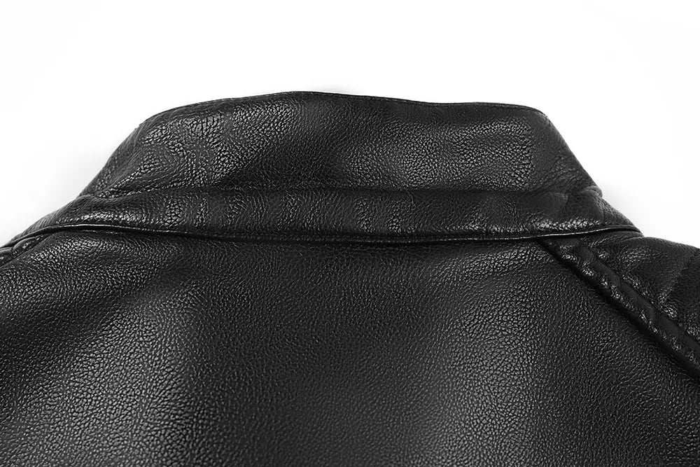 Men’s Stand Collar Leather Jacket Casual Faux Leather Motorcycle Jacket Outerwear Coat with Zipper Pockets