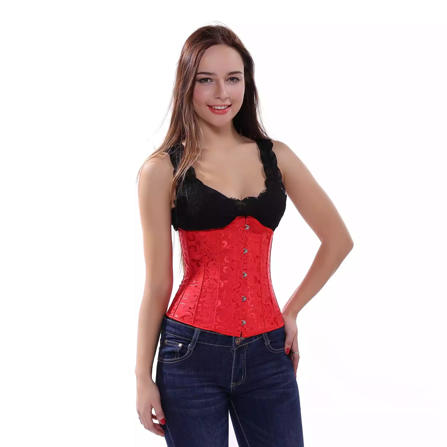 Steampunk-Inspired Underbust Corset with Intricate Lace-Up Back and Front Busk Closure