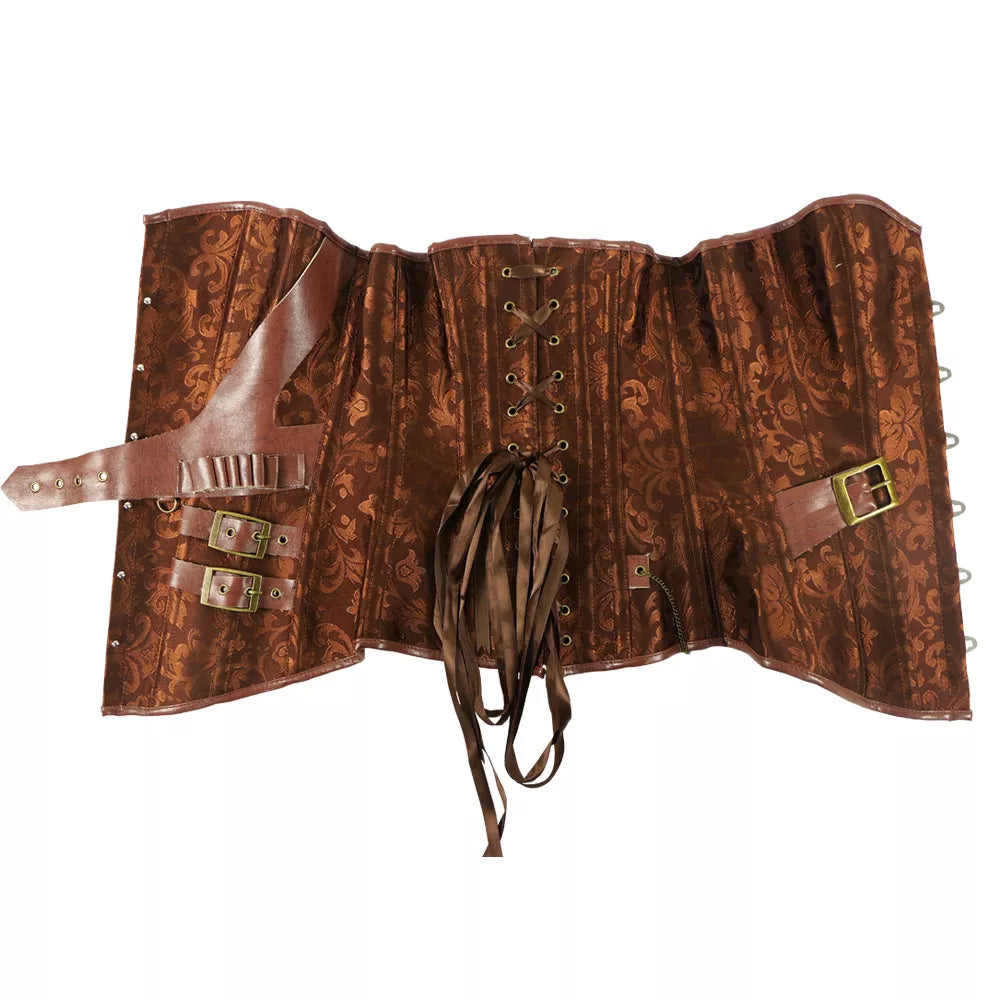 Steampunk Overbust Corset with Leather Belts and Chain Detailing