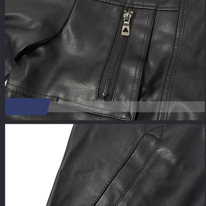 Men’s Casual Stand Collar PU Faux Leather Motorcycle Bomber Jacket