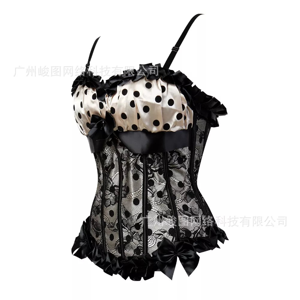 Overbust Corset with Black Lace and Ribbon Accents