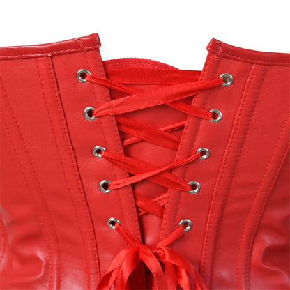 Leather Overbust Corset with Steel Boning and Lace-Up Back