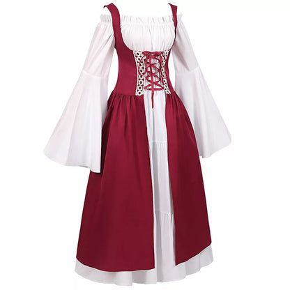 Women's Renaissance Medieval Long Dress Victorian High-Waisted Gown