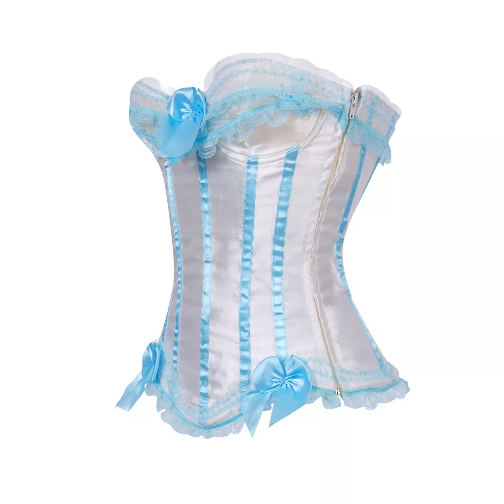 Lace Up Corset Satin Corset with Lace Trim and Bow Accents