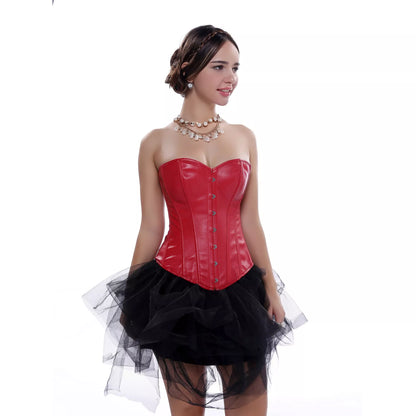 Leather Overbust Corset with Steel Boning and Lace-Up Back