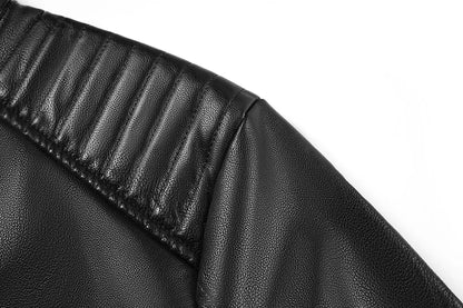 Men’s Stand Collar Leather Jacket Casual Faux Leather Motorcycle Jacket Outerwear Coat with Zipper Pockets