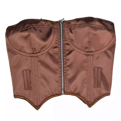 Satin Corset Boned Zip-Up Corset