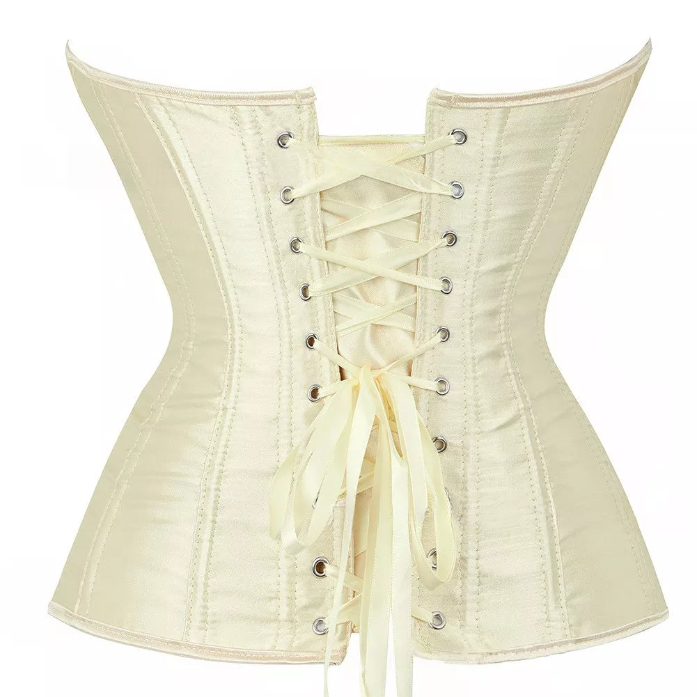 Silk Corset Overbust Corset with Steel Boning and Lace-Up Back