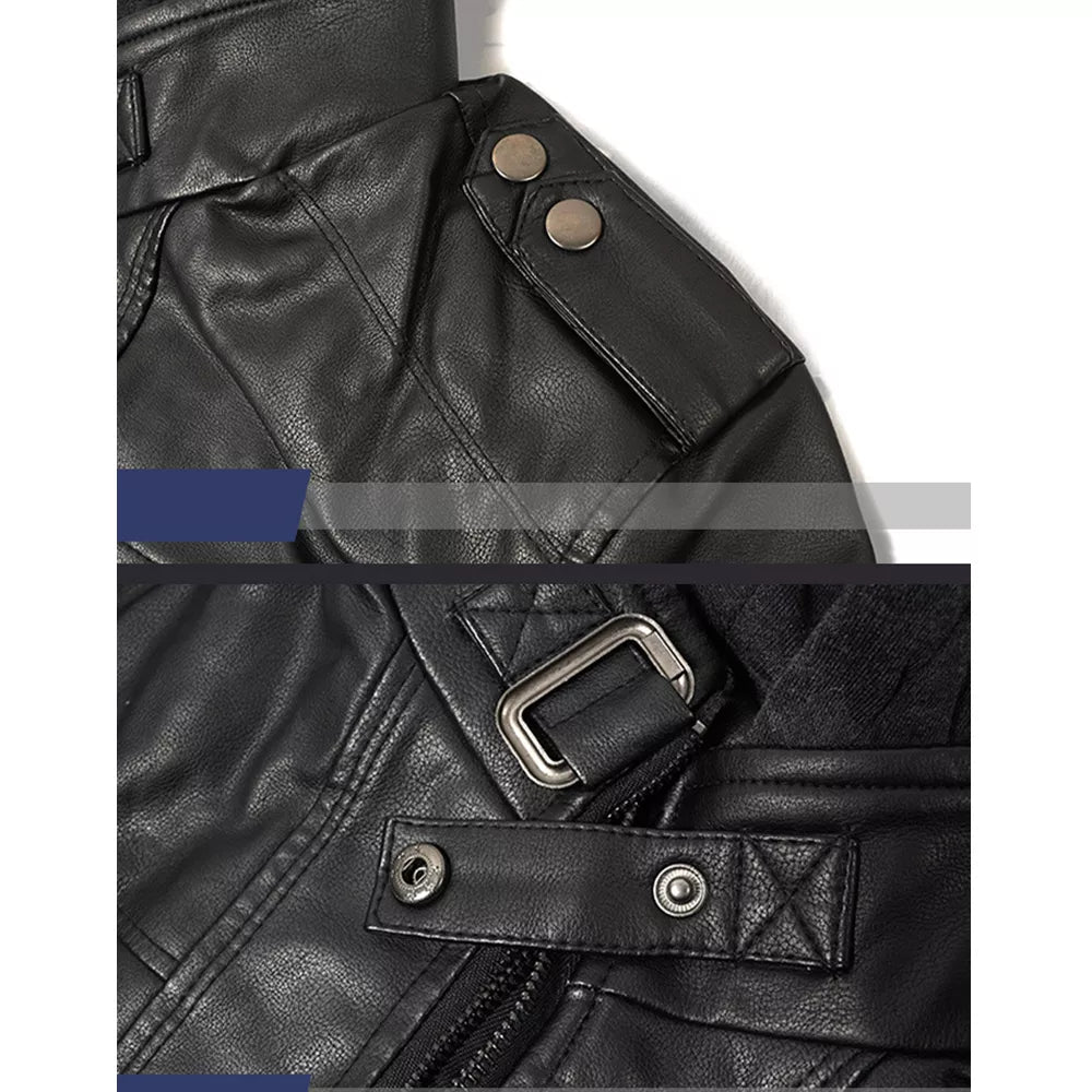 Men’s Casual Stand Collar PU Faux Leather Motorcycle Bomber Jacket