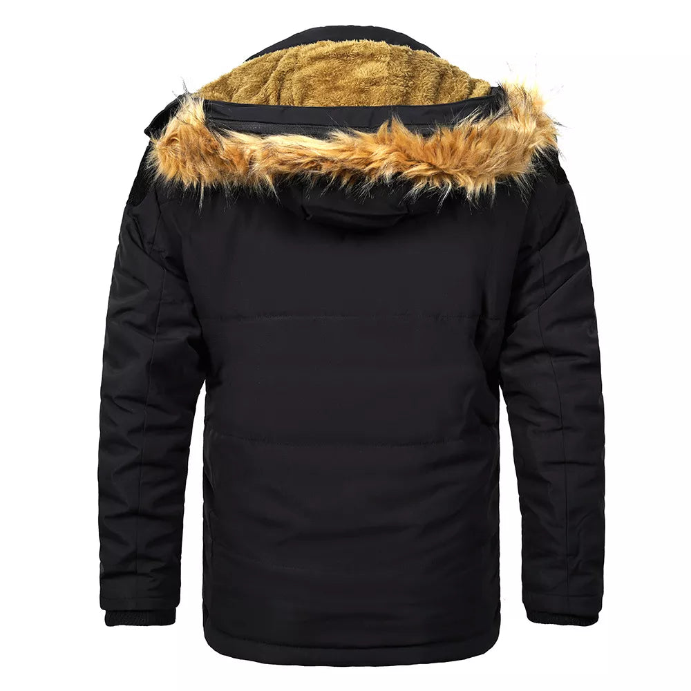 Men's Parka Jacket Hooded Cotton Jacket with Oversized Fur Collar