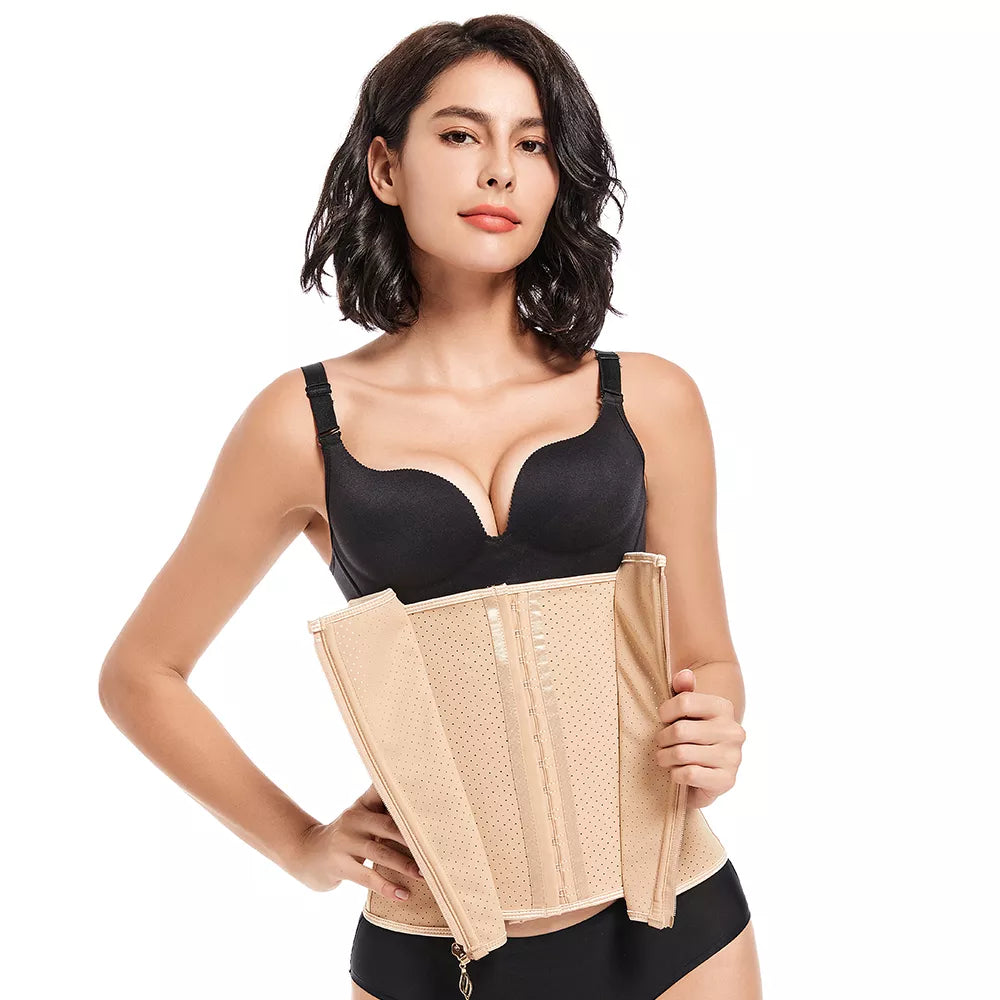 Gold Zipper Breathable Latex Waist Trainer and Abdominal Shapewear Belt