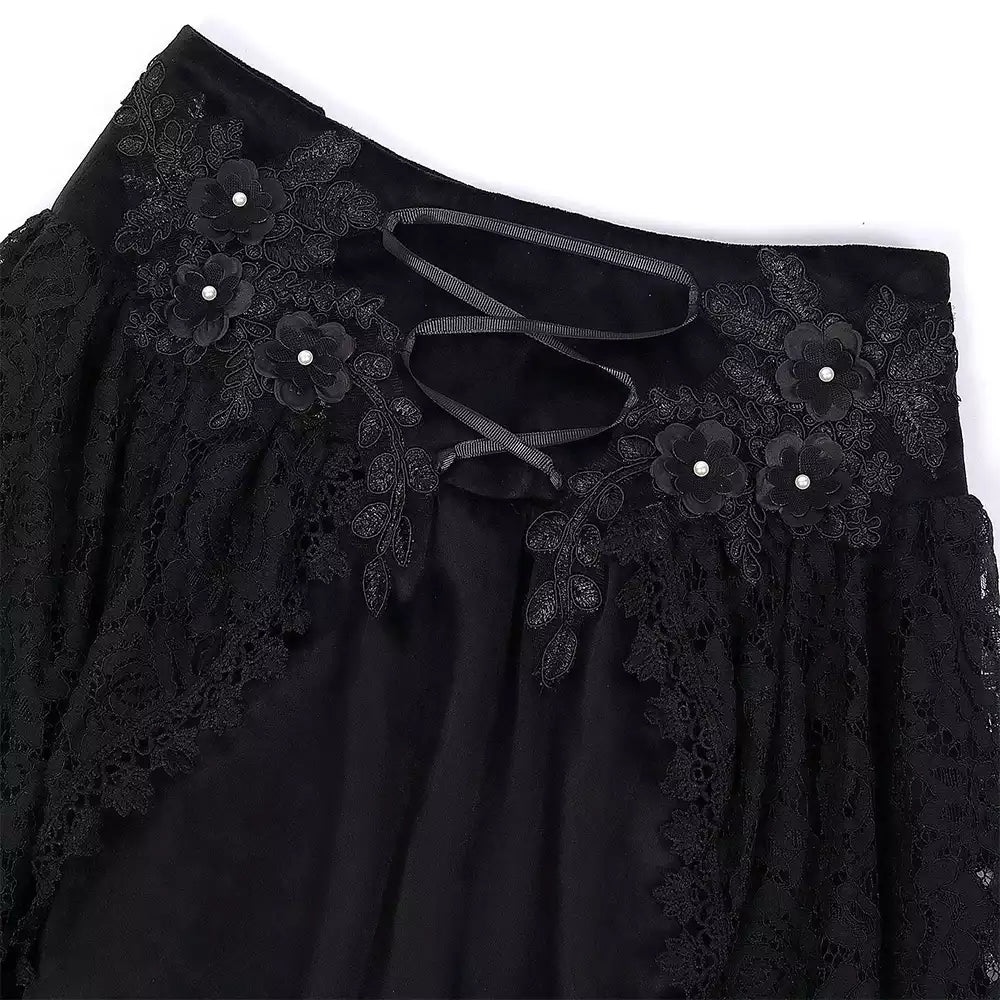 Women's Gothic Velvet Lace Floral Mesh Skirt