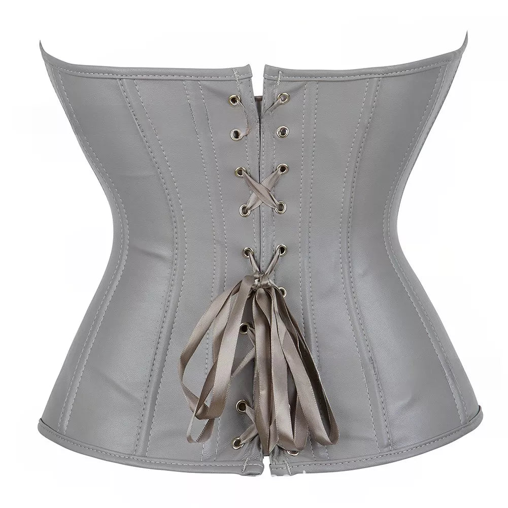 Steampunk Corset Leather Overbust Corset Top with Lace-Up Back and Zipper Front