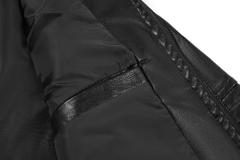 Men’s Stand Collar Leather Jacket Casual Faux Leather Motorcycle Jacket Outerwear Coat with Zipper Pockets