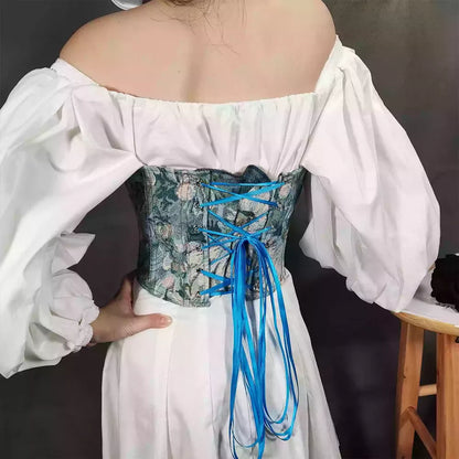 Renaissance Style 16cm Ink Boned Waist Cincher with Lace-Up Closure