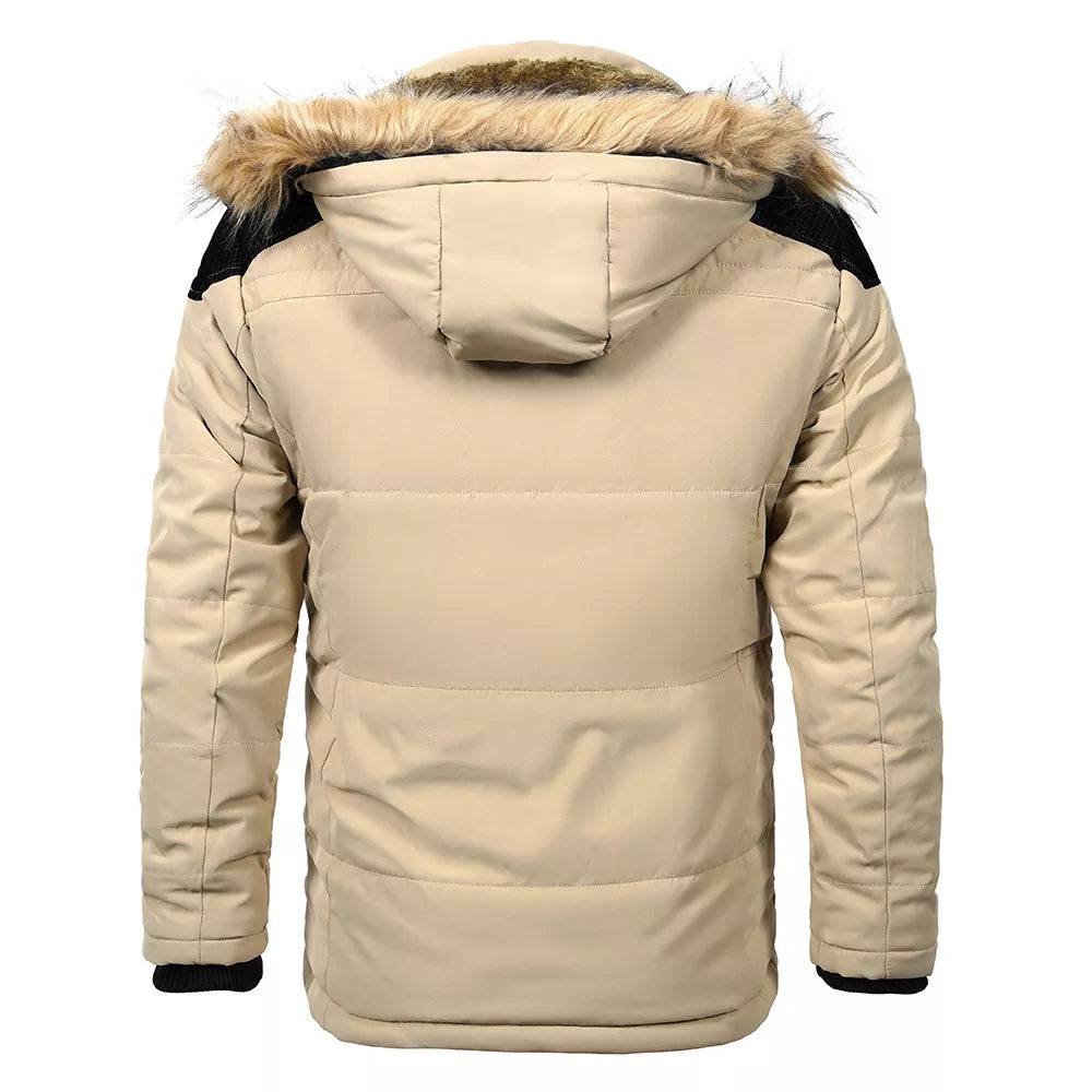 Men's Parka Jacket Hooded Cotton Jacket with Oversized Fur Collar