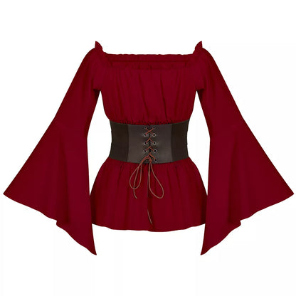 Women's Medieval Long Sleeve Shirt Renaissance Corset Top Halloween Cosplay Outfit