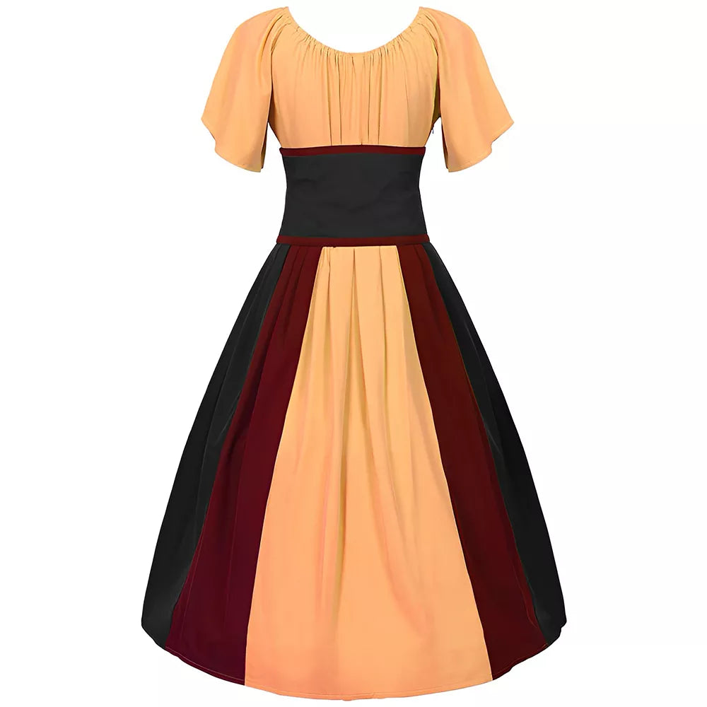 Women's Plus Size Medieval Color-Block Victorian Off-Shoulder Dress