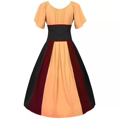 Women's Plus Size Medieval Color-Block Victorian Off-Shoulder Dress