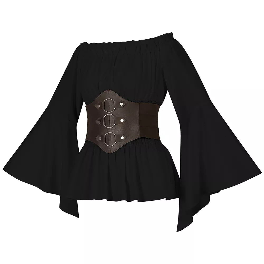 Women's Medieval Long Sleeve Shirt Renaissance Corset Top Halloween Cosplay Outfit