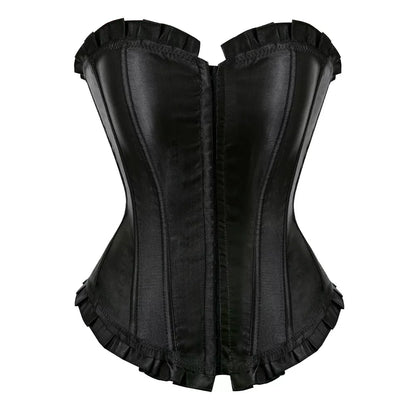 Satin Overbust Corset with Pleated Trim and Lace-Up Back