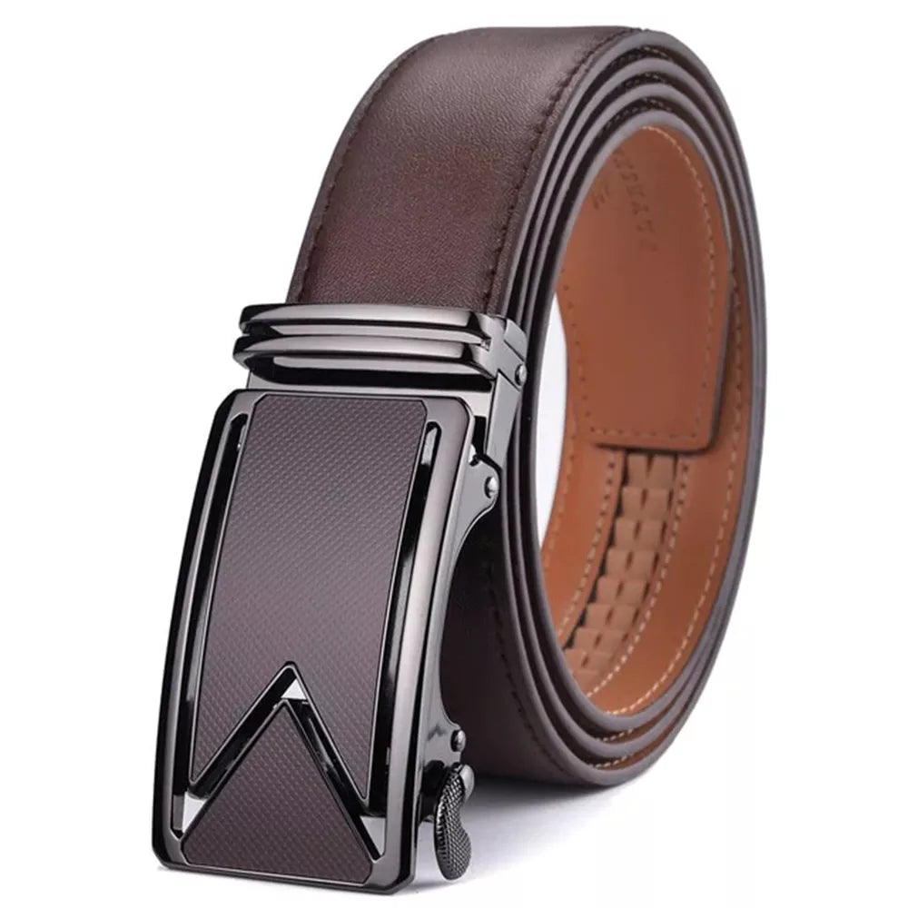 Men's Genuine Leather Belt with 'M' Letter Automatic Buckle