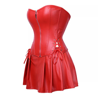 Leather Corset Dress Leather Corset Outfit with Zipper Front