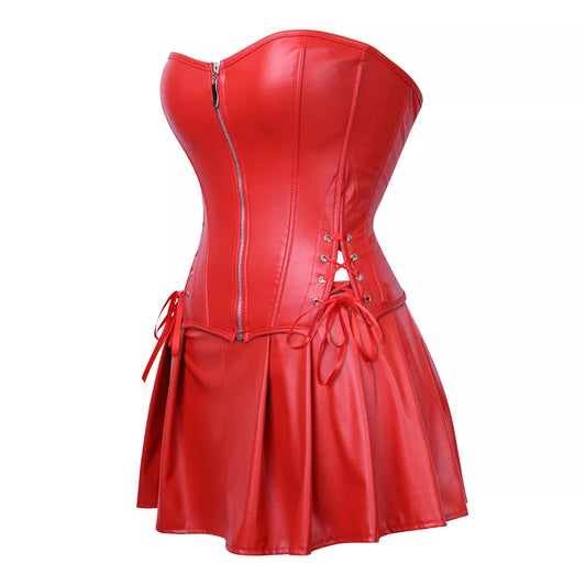 Leather Corset Dress Leather Corset Outfit with Zipper Front