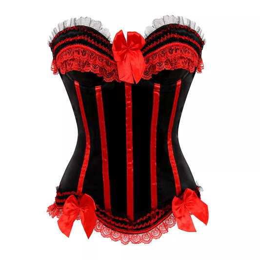 Lace Up Corset Satin Corset with Lace Trim and Bow Accents