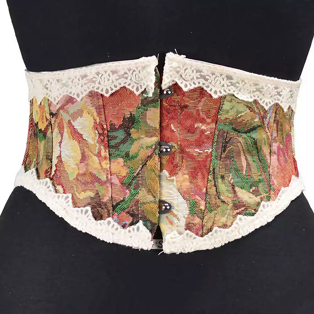 Renaissance 16cm Short Oil Painting Pattern Waist Cincher Belt with 3 Hooks