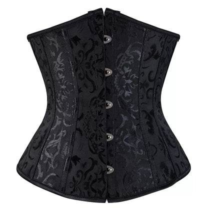 Classic Brocade Underbust Corset with Adjustable Lace-Up Back and Secure Front Busk