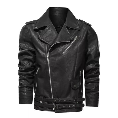 Men's Motorcycle PU Leather Jacket with Multiple Zippers