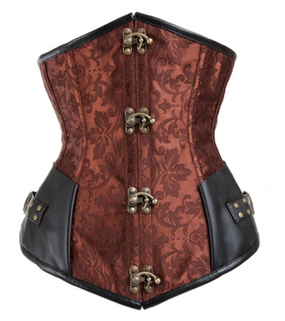 Steampunk Underbust Corset Gothic Corset with Antique Brass Clasp