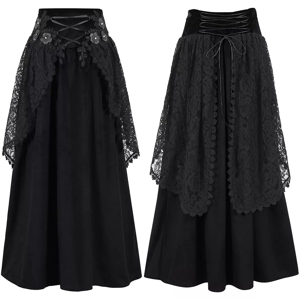 Women's Gothic Velvet Lace Floral Mesh Skirt