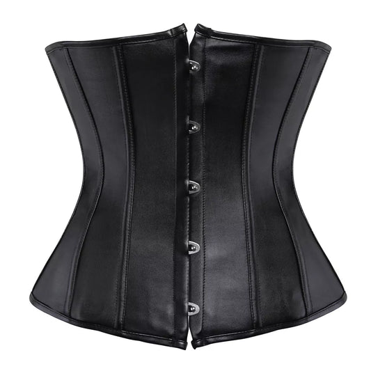 Steampunk Corset Black Leather Corset with Steel Boning and Lace-Up Back