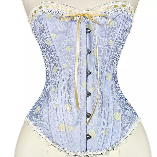 6-Hook Lace-Trimmed Jacquard Boned Vintage Shapewear Corset