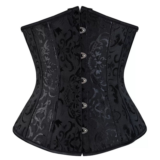 Vintage Jacquard Underbust Corset with Lace-Up Back and Front Busk Closure