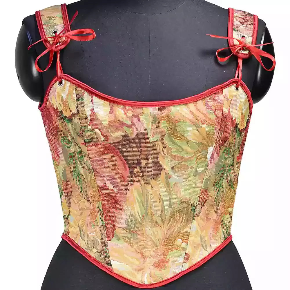 Renaissance Style Oil Painting Corset with Adjustable Lace-Up Shoulder Straps