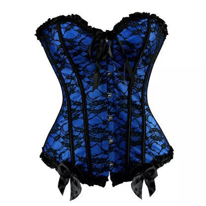 Gothic Lace-Up Overbust Corset with Satin Ribbon and Steel Boning