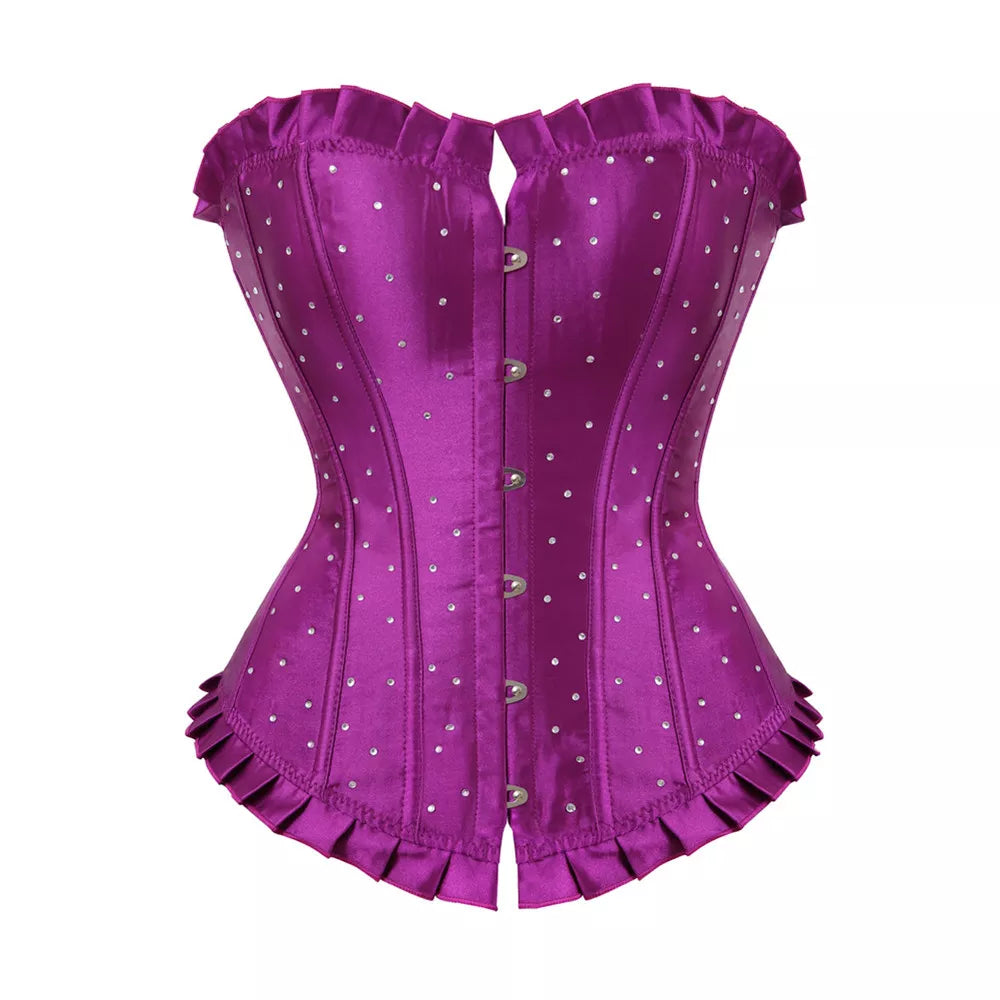 Silk Corset Satin Overbust Corset with Steel Boning and Lace-Up Back