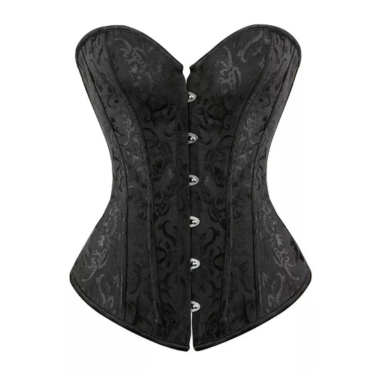 Vintage Lace Jacquard Overbust Corset with Ribbon Lacing