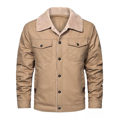 Men's Thick Fleece-Lined Cotton Jacket for Warmth